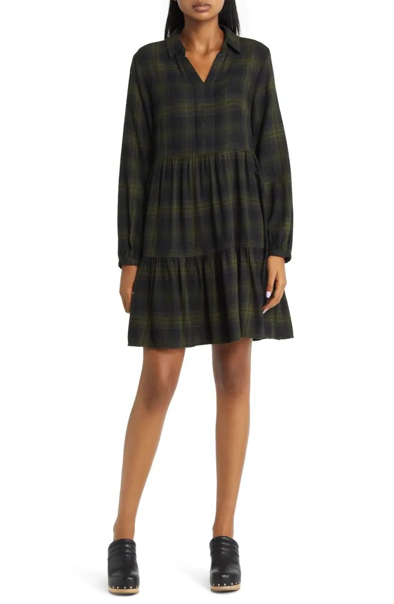 beachlunchlounge Plaid Long Sleeve Tiered Dress | Nordstrom | Nordstrom
