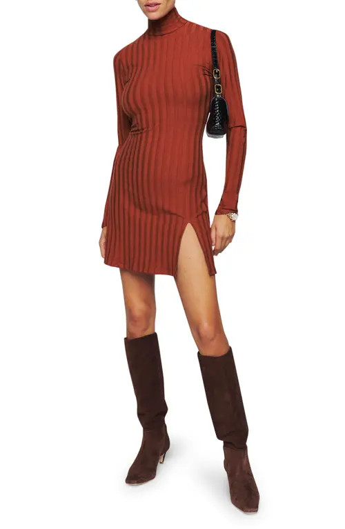 Reformation Libra Mock Neck Long Sleeve Knit Minidress in Oxide at Nordstrom, Size Small | Nordstrom