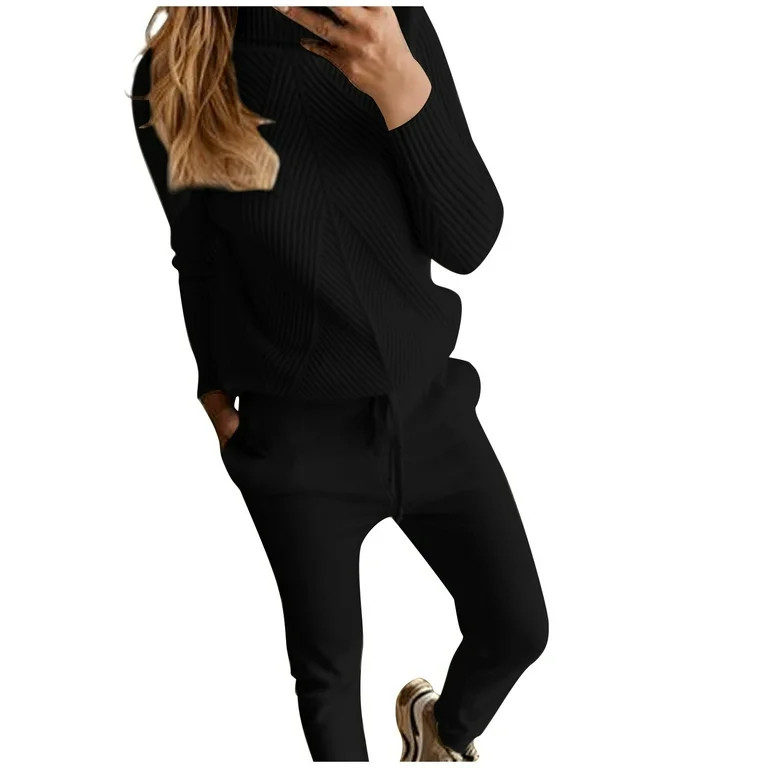 ZMHEGW Women Sweater Vest Knitting Turtleneck Solid Color Pullover Trousers Two-Piece Set Jackets... | Walmart (US)