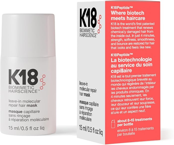 K18 Leave-In Molecular Repair Hair Mask, Patented, Lasting Repair For Dry, Frizzy, Damaged Hair, ... | Amazon (US)
