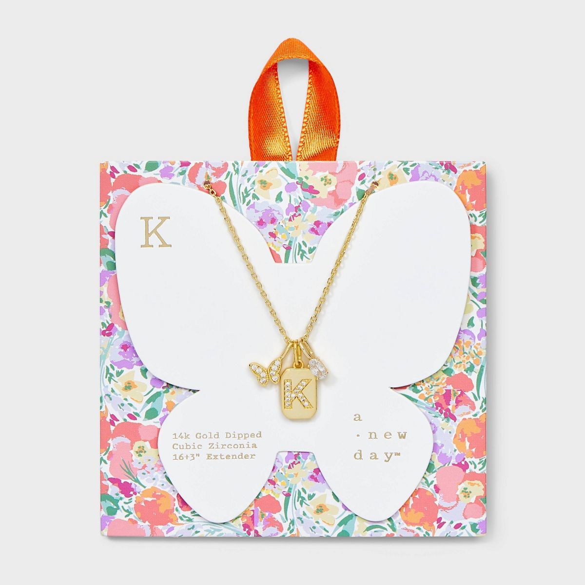 14K Gold Dipped Cubic Zirconia Initial "K" Butterfly Pendant Necklace - A New Day™ Gold | Target