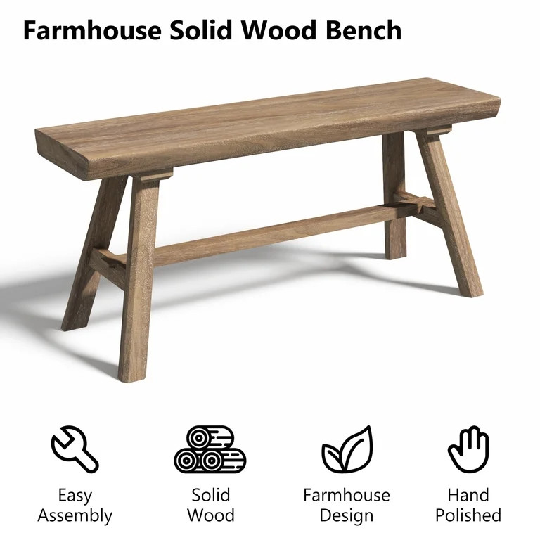 39" Farmhouse Solid Wood Dining Bench, Narrow Entryway Bench Seating for Living Room Bedroom Indo... | Walmart (US)