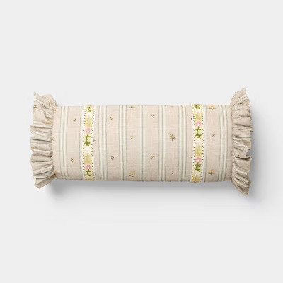 Floral Bolster Jacquard Throw Pillow Pink/Cream - Threshold™ designed with Studio McGee | Target