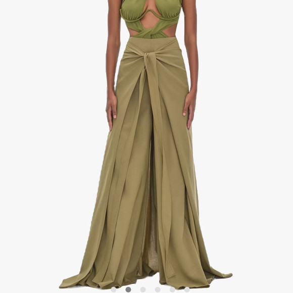 ANDREA IYAMAH THEMA Sage Green Sarong Wrap Skirt Wide Leg Pants XS | Poshmark