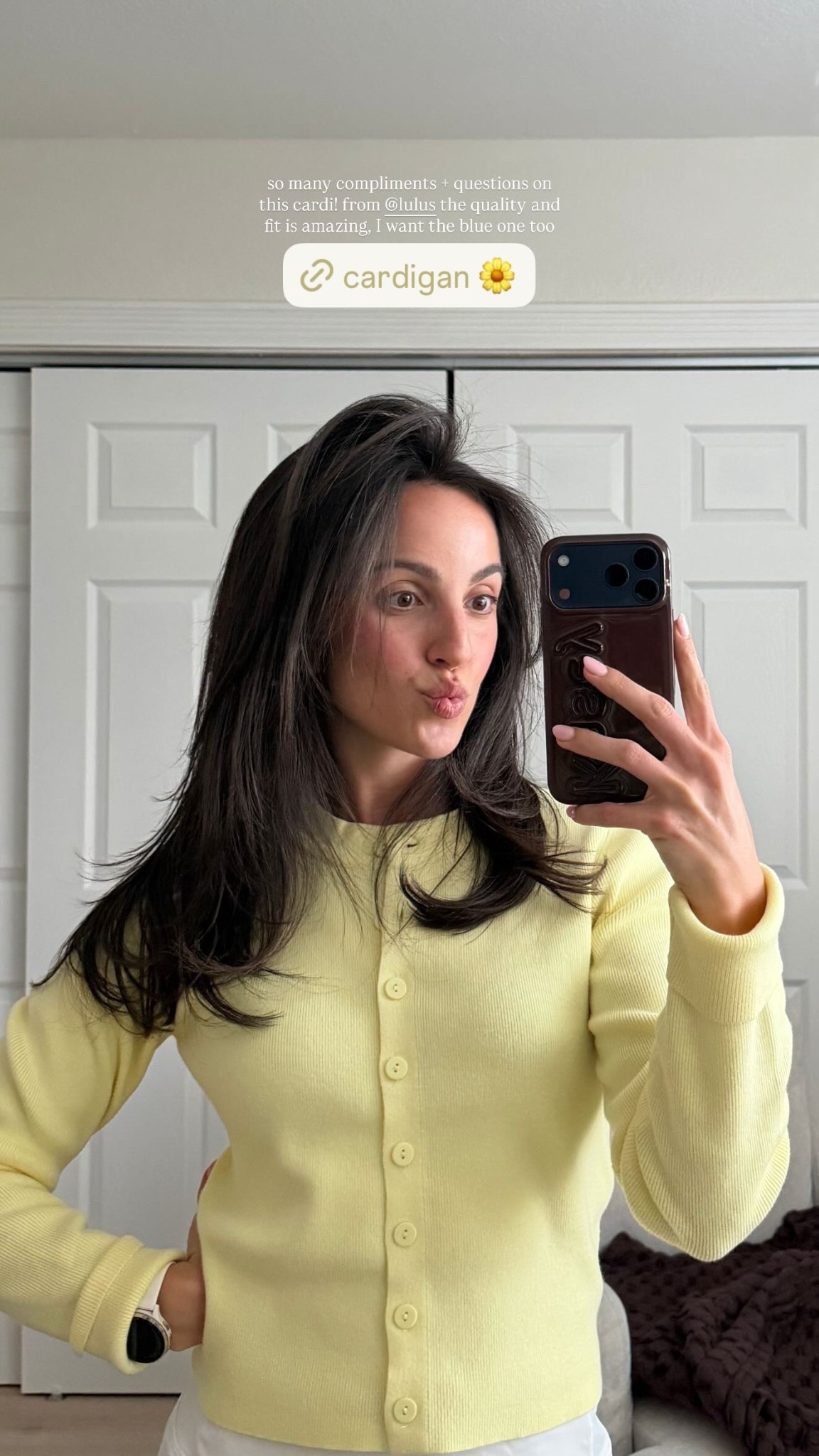 so many compliments + questions on this cardi! from @lulus the quality and fit is amazing, I want the blue one too