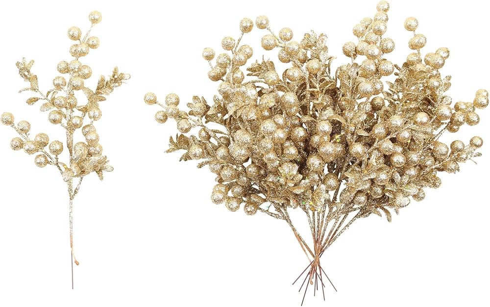 Champagne Gold Christmas Picks Decorations Floral Sprays Glittered Twigs for Xmas Tree Ornaments ... | Amazon (US)