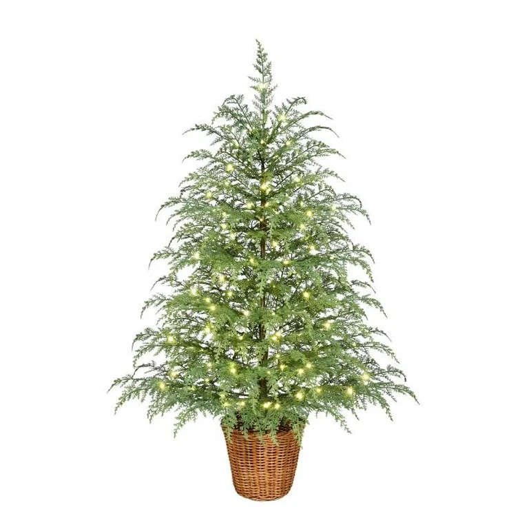 3' Pre-Lit Green Cypress Artificial Christmas Potted Tree with 100 Warm White Twinkle LED Lights,... | Walmart (US)