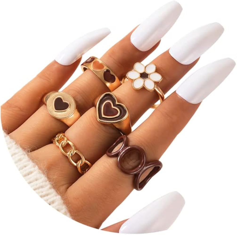 Colorful Chunky Y2K Rings for Women Teen Girls,Trendy Flower Heart Butterfly Enamel Rings,Cute Ri... | Amazon (US)