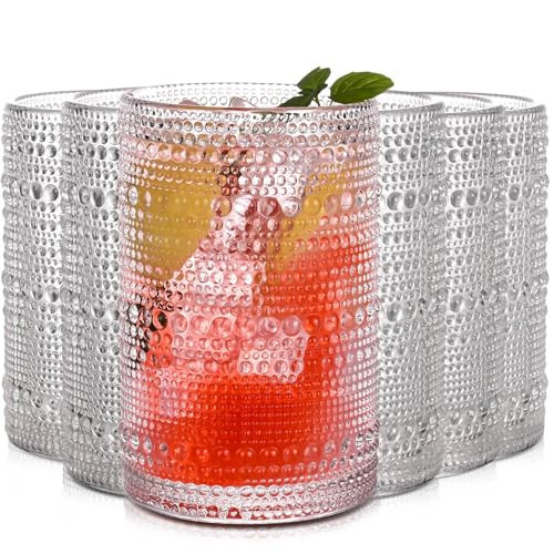 JPPSUJJ Vintage Hobnail Drinking Glasses Set of 6,15 oz Highball Glasses,Water Glasses Cups,Kitchen Glasses for Cocktail,Iced Coffee,Beer,Ice Tea,Wine,Whiskey,Water | Amazon (US)