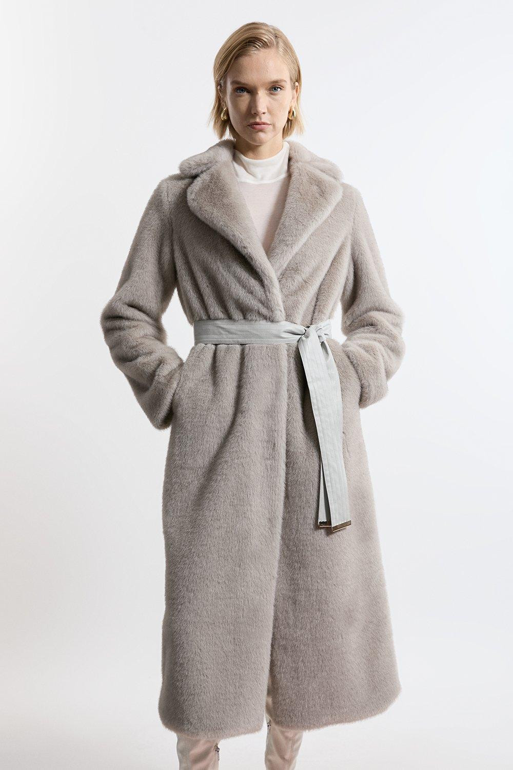 Faux Fur Longline Coat | Karen Millen UK + IE + DE + NL