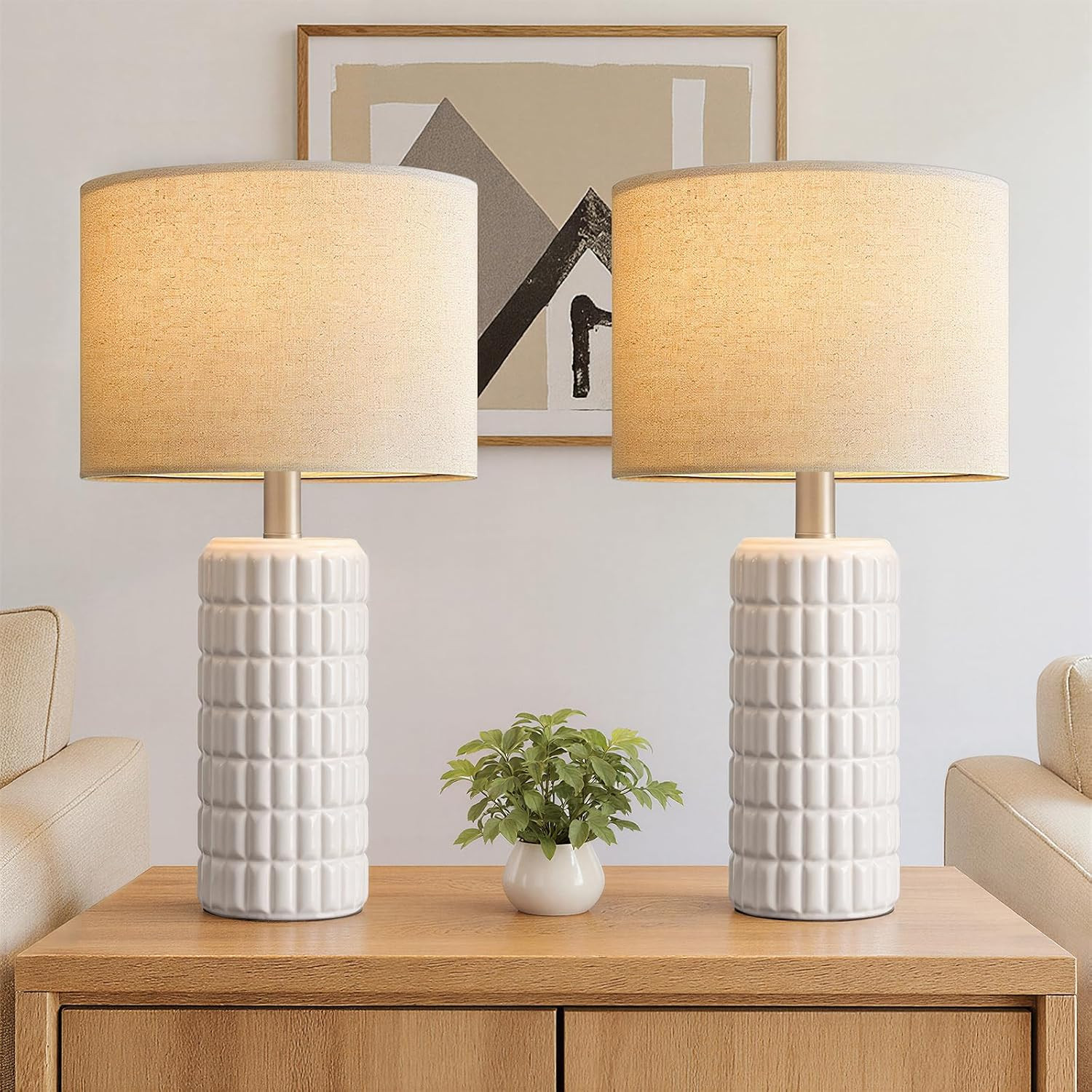 23" Modern Ceramic Table Lamps Set of 2, Lamps for Bedroom, White | Amazon (US)