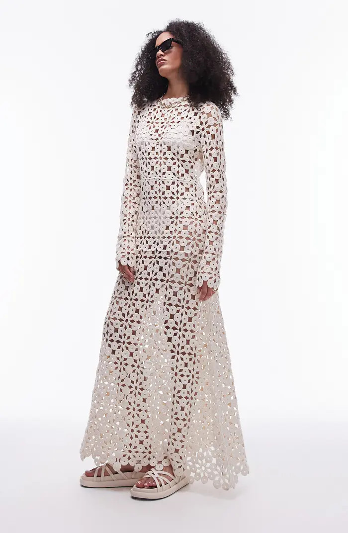 Long Sleeve Openwork Cotton Maxi Dress | Nordstrom