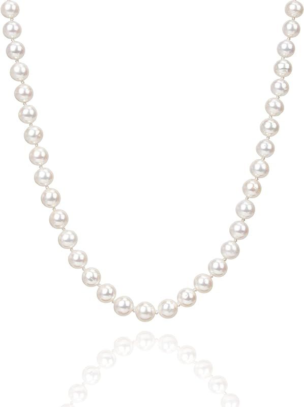 BURLAP LIFE Freshwater Cultured AAAAA Quality Genuine Real Pearl Strand Necklace for Women Fine Jewe | Amazon (US)