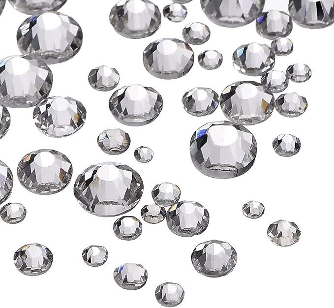 Outus 1000 Pieces Clear Flat Back Rhinestones Round Crystal Gems 1.5 mm - 5 mm, 5 Sizes | Amazon (US)