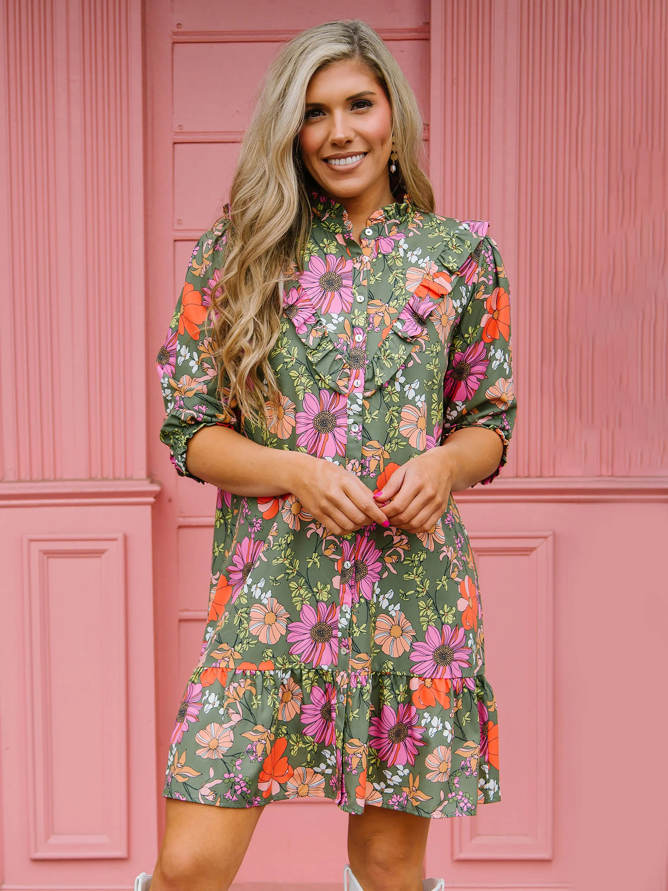 Waylon Dress | Vintage Petals Olive | Michelle McDowell
