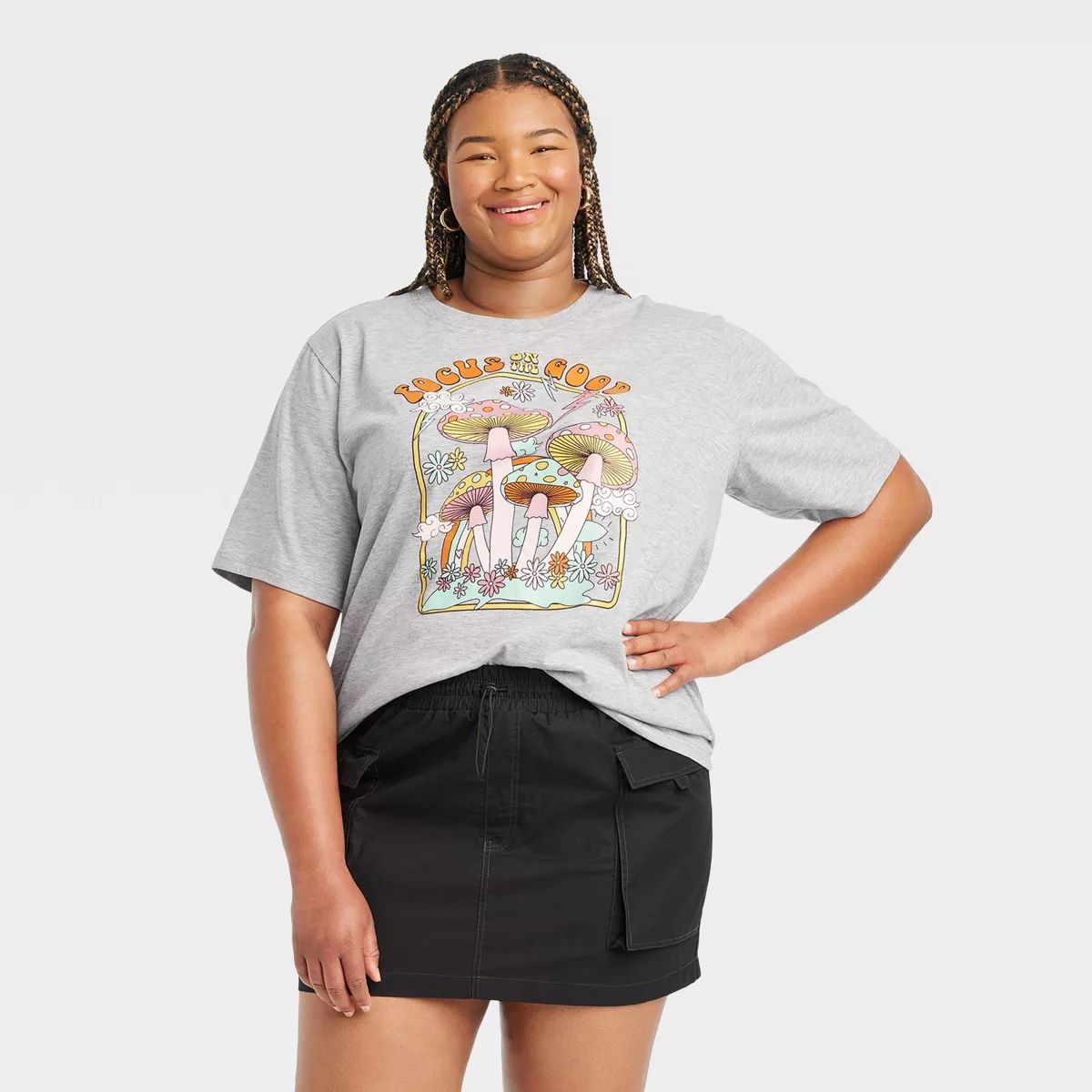 Women's Focus on the Good Oversized Short Sleeve Graphic T-Shirt - Gray | Target