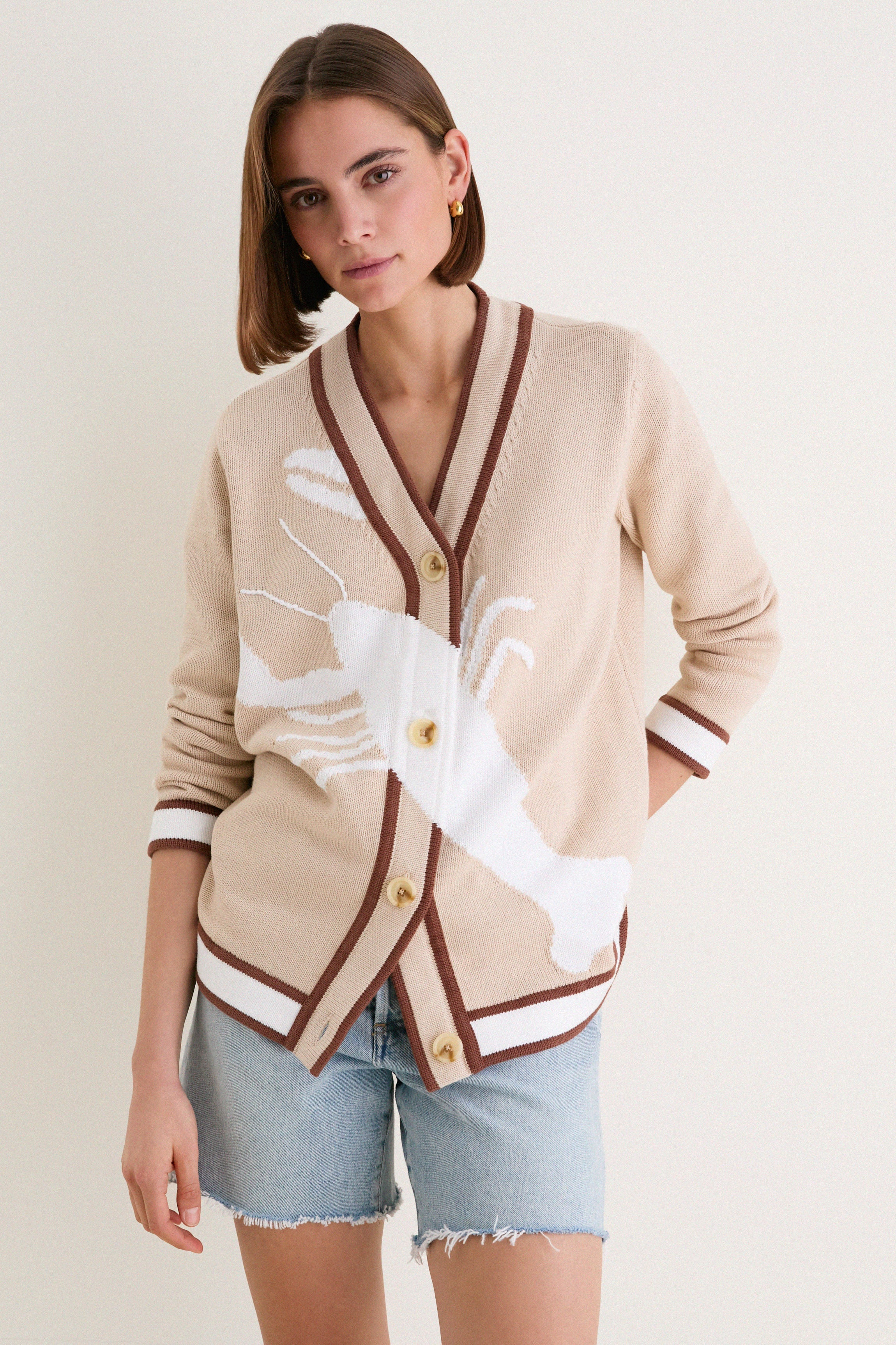 Sandstone Cotton Lobster Lauren Cardigan | Tuckernuck (US)