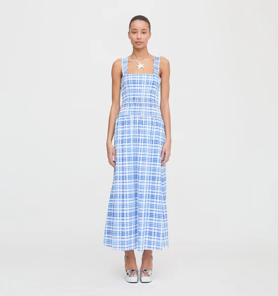 The Azalea Maxi Nap Dress - Blue Watercolor Gingham | Hill House Home US