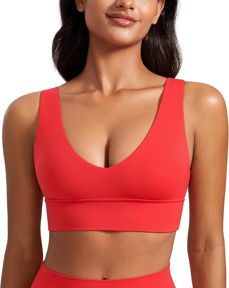 CRZ YOGA Butterluxe Womens V-Neck Longline Sports Bra - Wireless U-Shaped Open Back Yoga Low Impa... | Amazon (US)