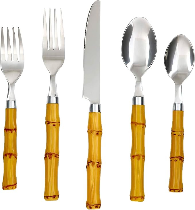 Cambridge Silversmiths 20 Bamboo Plastic Piece Flatware Set, Natural | Amazon (US)