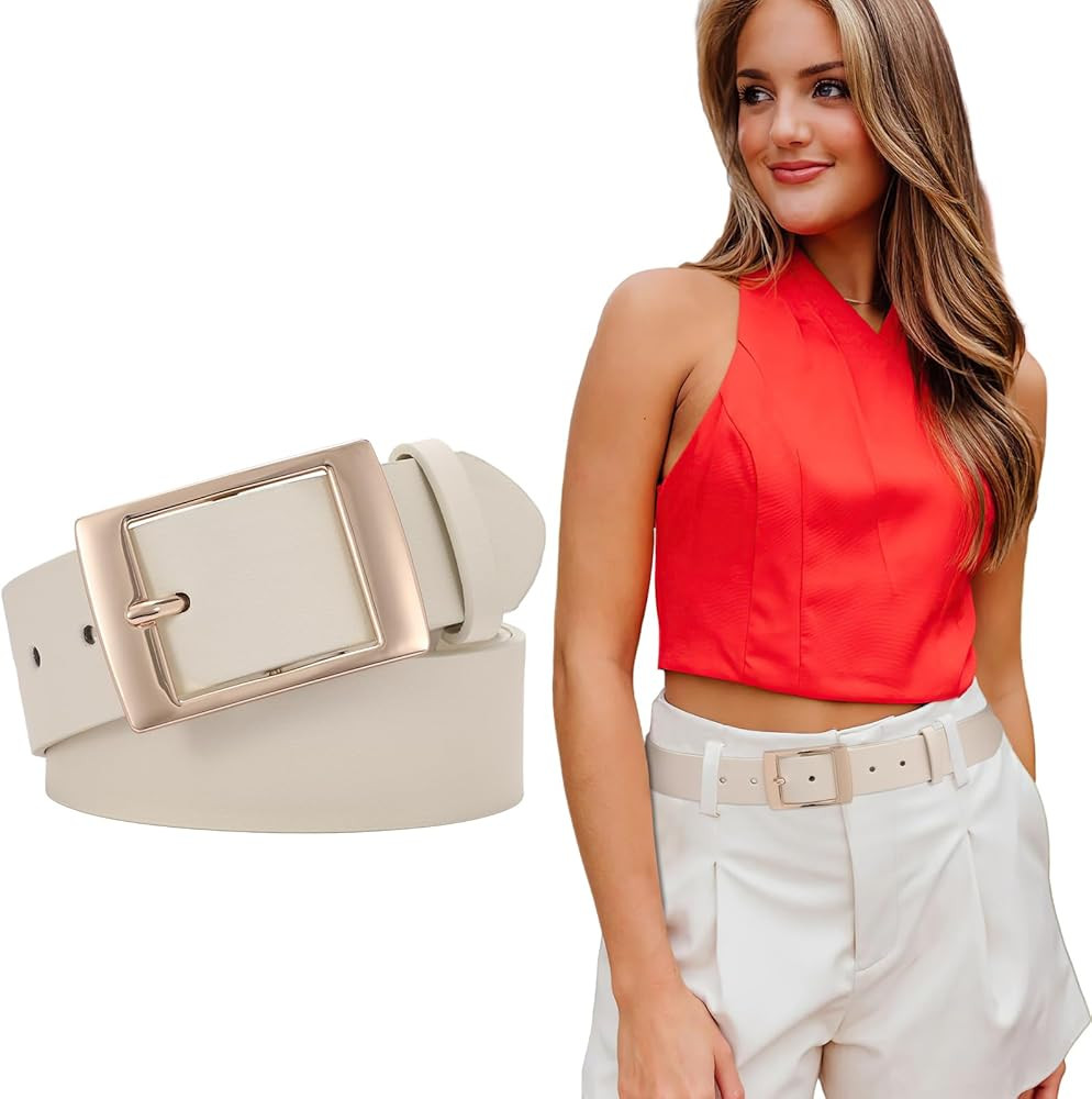 SUOSDEY Fashion Womens Leather Belts,Wide Waist Belt with Pin Buckle for Jeans Pants Dresses,1.5"... | Amazon (US)