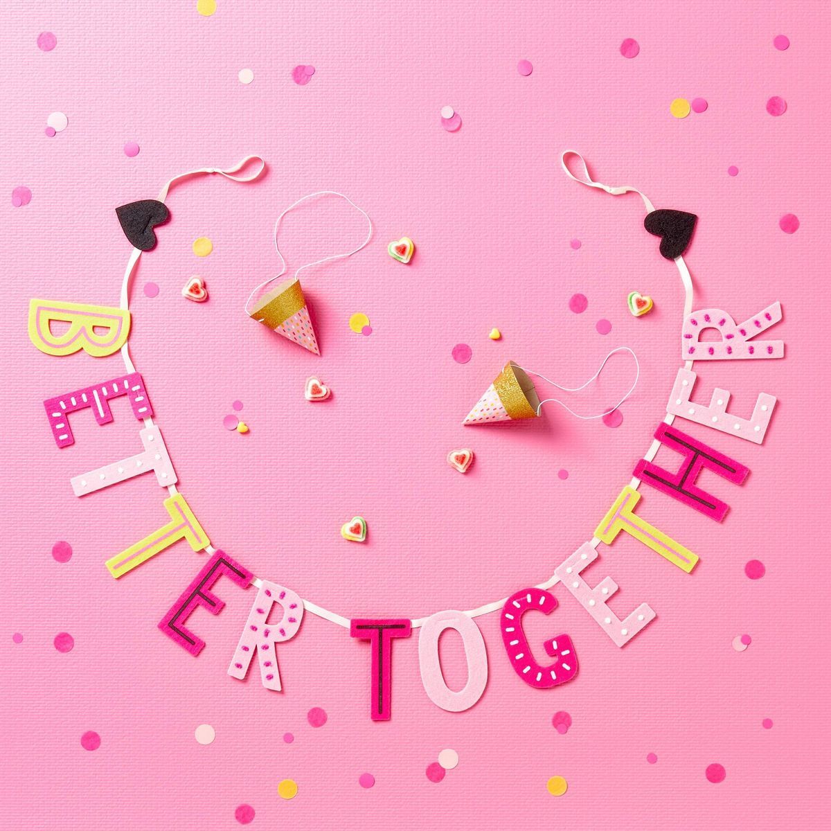 72" Valentine's Felt Garland Better Together Pink/Yellow/Black - Spritz™ | Target