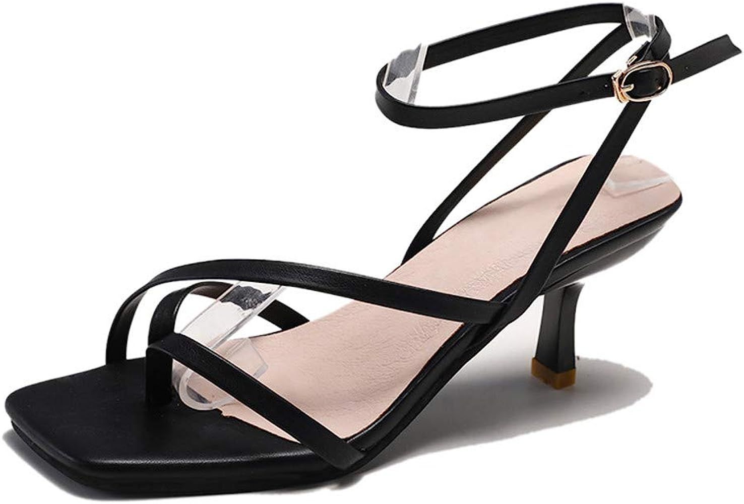 Women's Ankle Strap Buckle Kitten Heel Flip Flops Sandals | Amazon (US)