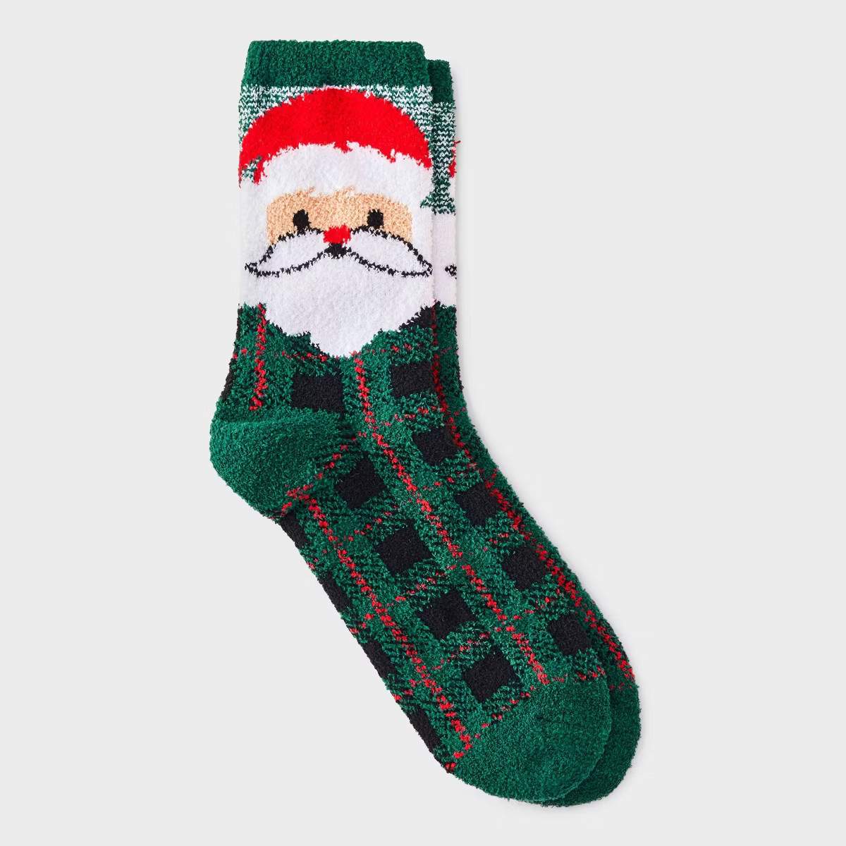 Women's Santa Plaid Christmas Cozy Crew Socks - Wondershop™ Green/Black 4-10 | Target