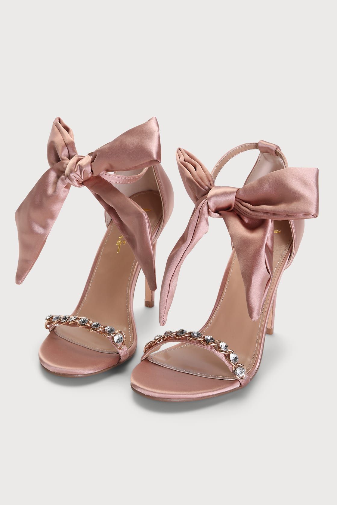 Prins Rose Gold Satin Bow Rhinestone High Heel Sandals | Lulus (US)