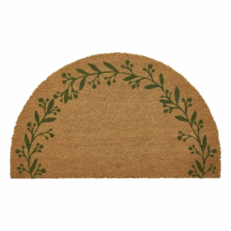 My Texas House Green/Natural Berry Leaf Vine Half Circle Outdoor Coir Doormat, 30" x 48" | Walmart (US)