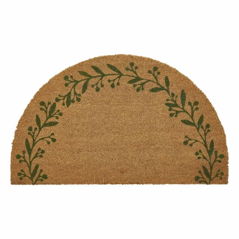 My Texas House Green/Natural Berry Leaf Vine Half Circle Outdoor Coir Doormat, 30" x 48" - Walmar... | Walmart (US)