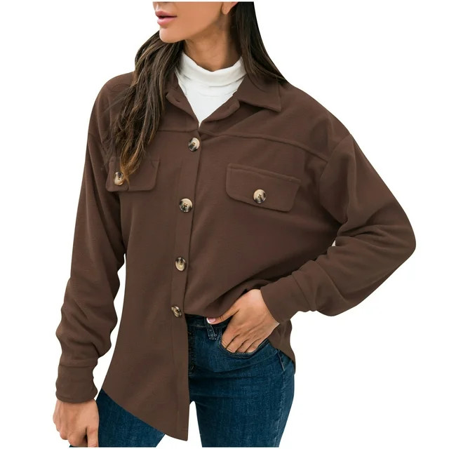 IROINNID Women's Plush Jacket Long Sleeve Solid Color Turndown Lapel Outwear, Casual Ladies Lapel... | Walmart (US)