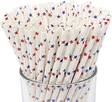 Just Artifacts Premium Disposable Drinking Paper Straws (100pcs, Red/Blue Stars) | Amazon (US)