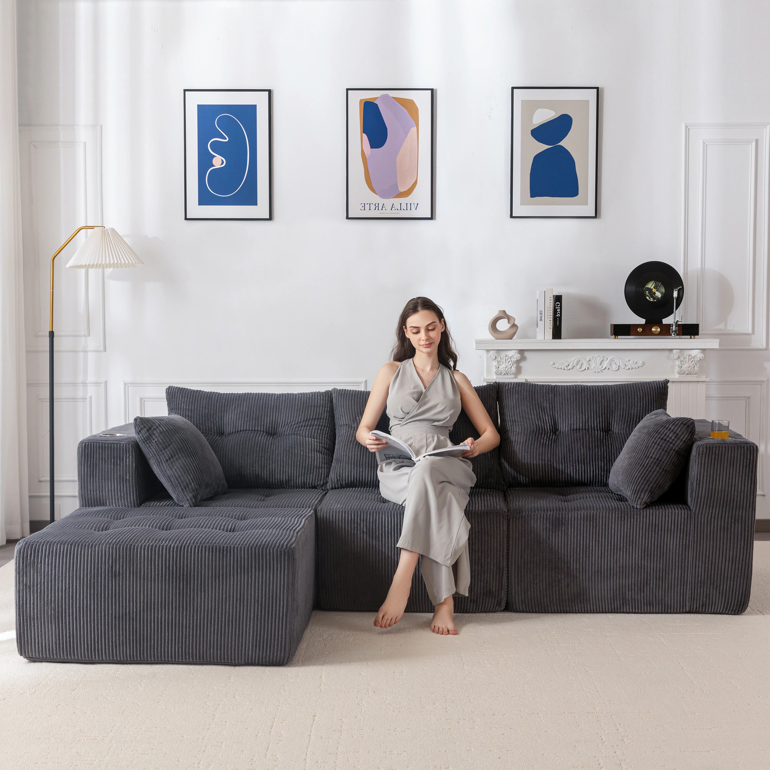 MAXYOYO 101-in Modular Sectional Sofa Couch Gray L Shaped Cloud Couch 4-Seat Boneless Sleeper Chair Large | M-A97-GREY-ABCD | Lowe's