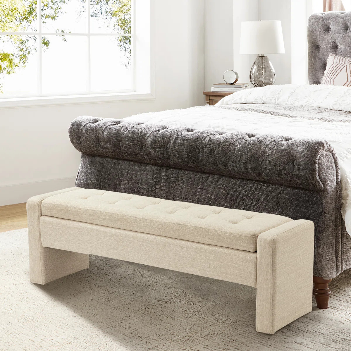 Anthonique 55.1'' W Modern Tufted Upholstered Storage Bench | Wayfair North America