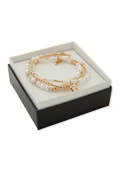 Nine West Gold Tone Pearl Stretch Bracelet Set | Belk
