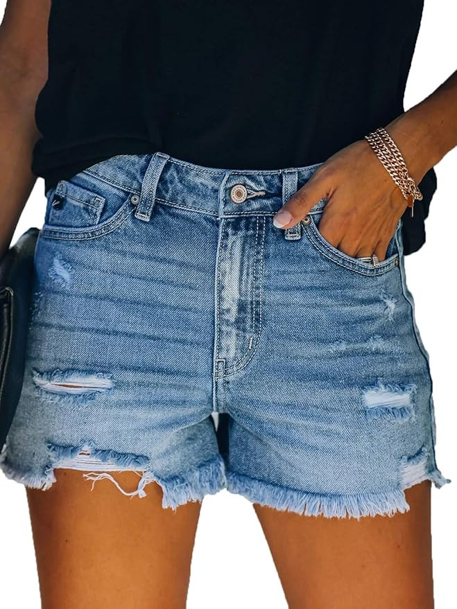 Govc Womens Summer Casual High Rise Ripped Frayed Raw Stretchy Denim Jean Shorts | Amazon (US)