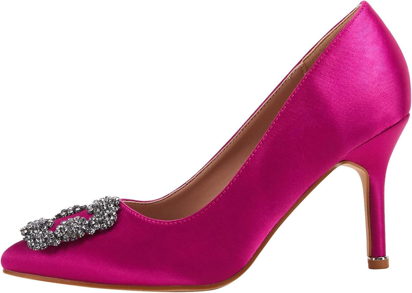 Women's Stiletto High Heel Pumps Classic Party Wedding Pointed Toe Pump Shoes with Jewel Buckle | Amazon (US)