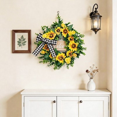 COZONY 20" Sunflowers Wreath for Front Door – Yellow Blooms & Bow, Rustic Welcome Sign, Spring & Summer Farmhouse Decor for Porch, Wall, Wedding | Target