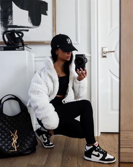 Casual weekend athleisure outfit 
Amazon knit set wearing a small
The North Face white sherpa puffer jacket wearing an XS
Nike Dunk high sneakers
Saint Laurent Icare bag



#LTKunder50 #LTKfit #LTKunder100