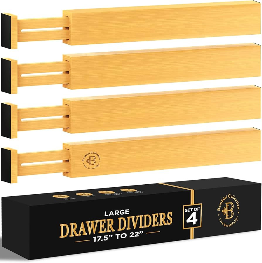 Large Kitchen Drawer Organizer - Expandable Bamboo Drawer Dividers (17.5" - 22") - Adjustable Sep... | Amazon (US)