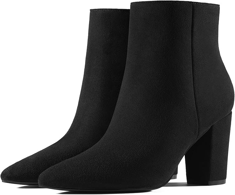 Rollda Women's Pointed Toe Ankle Boots Chunky High Heel Ankle Booties Side Zipper Short Boots | Amazon (US)