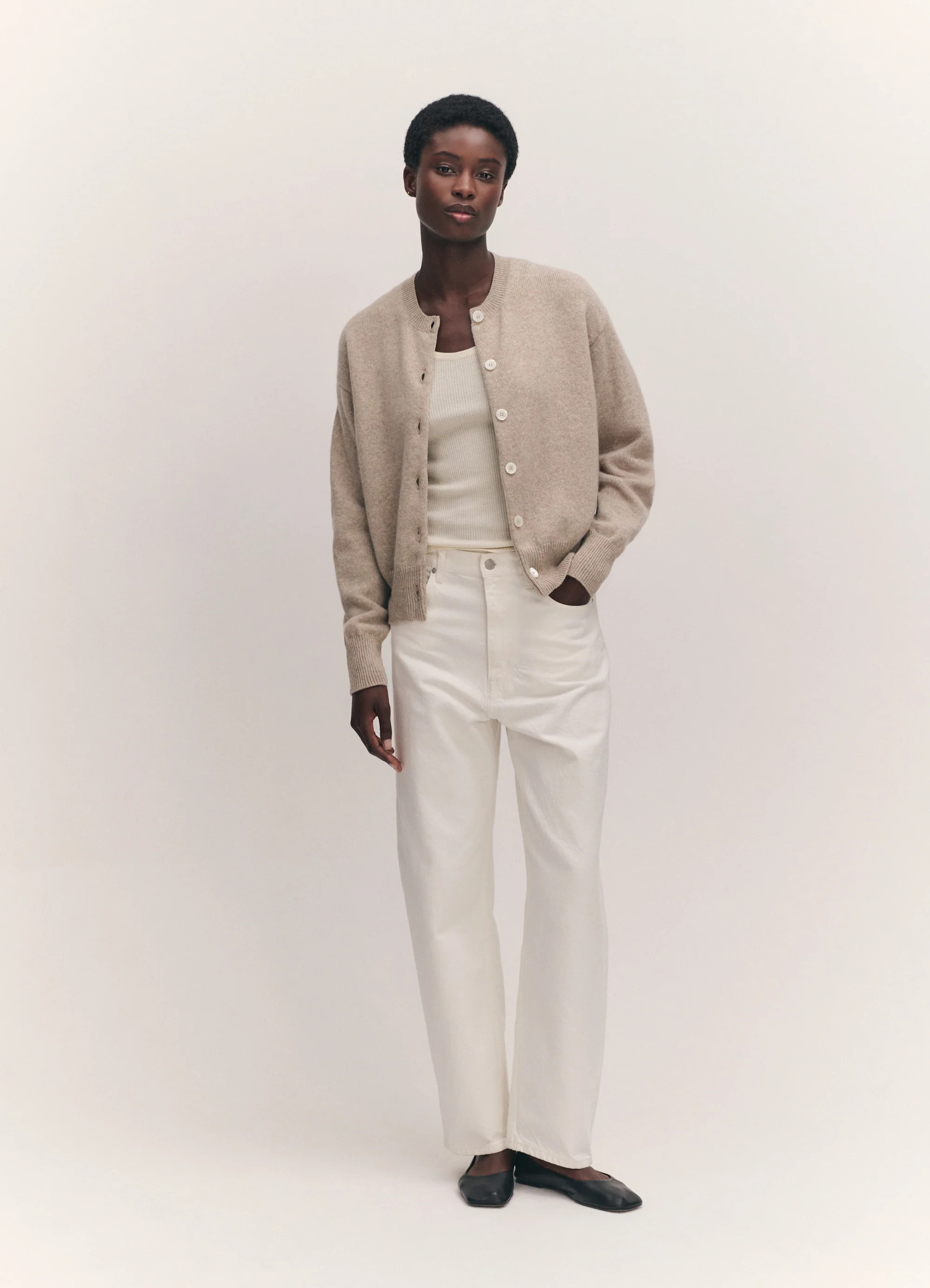 Ada Crewneck Cardigan in Oat | & Daughter (Global)