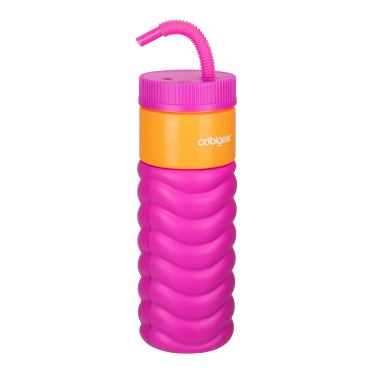 Cool Gear 24oz Plastic Retro Squishy Water Bottle, Wavy Pink with Foam Grip and Resealable Straw | Walmart (US)