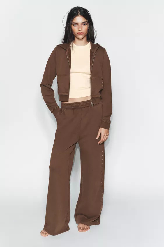 WASHED-EFFECT FLEECE TROUSERS WITH STUDS | Zara US