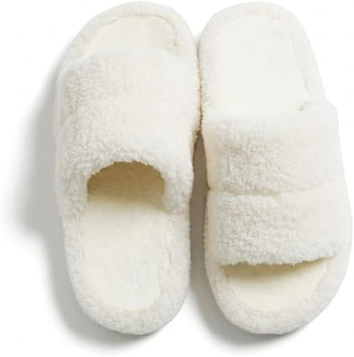 Women's Fuzzy Open Toe Slippers Memory Foam House Shoes Plush Sherpa Indoor Outdoor Non Slip Bedr... | Amazon (US)