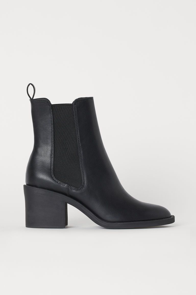 Ankle boots in faux leather with elastic side panels. Loop at back. Satin lining, faux leather in... | H&M (US)