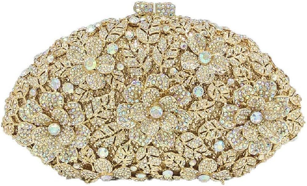 Dazzling Crystal Flower Women Crystal Clutch Evening Bag Wedding Party Diamond Handbag and Purse | Amazon (US)