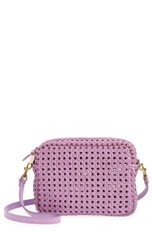 Clare V. Midi Sac Woven Leather Crossbody Bag in Lilac Rattan at Nordstrom | Nordstrom