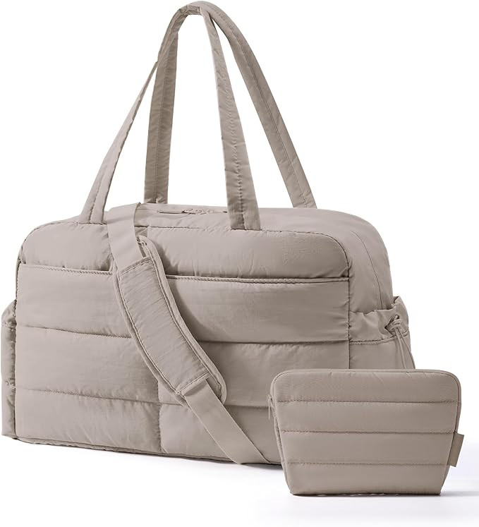 BAGSMART Gym Bag for Women, Lightweight Puffer Duffle Bag 2-PC Travel Bag, 31L Weekender Overnigh... | Amazon (US)